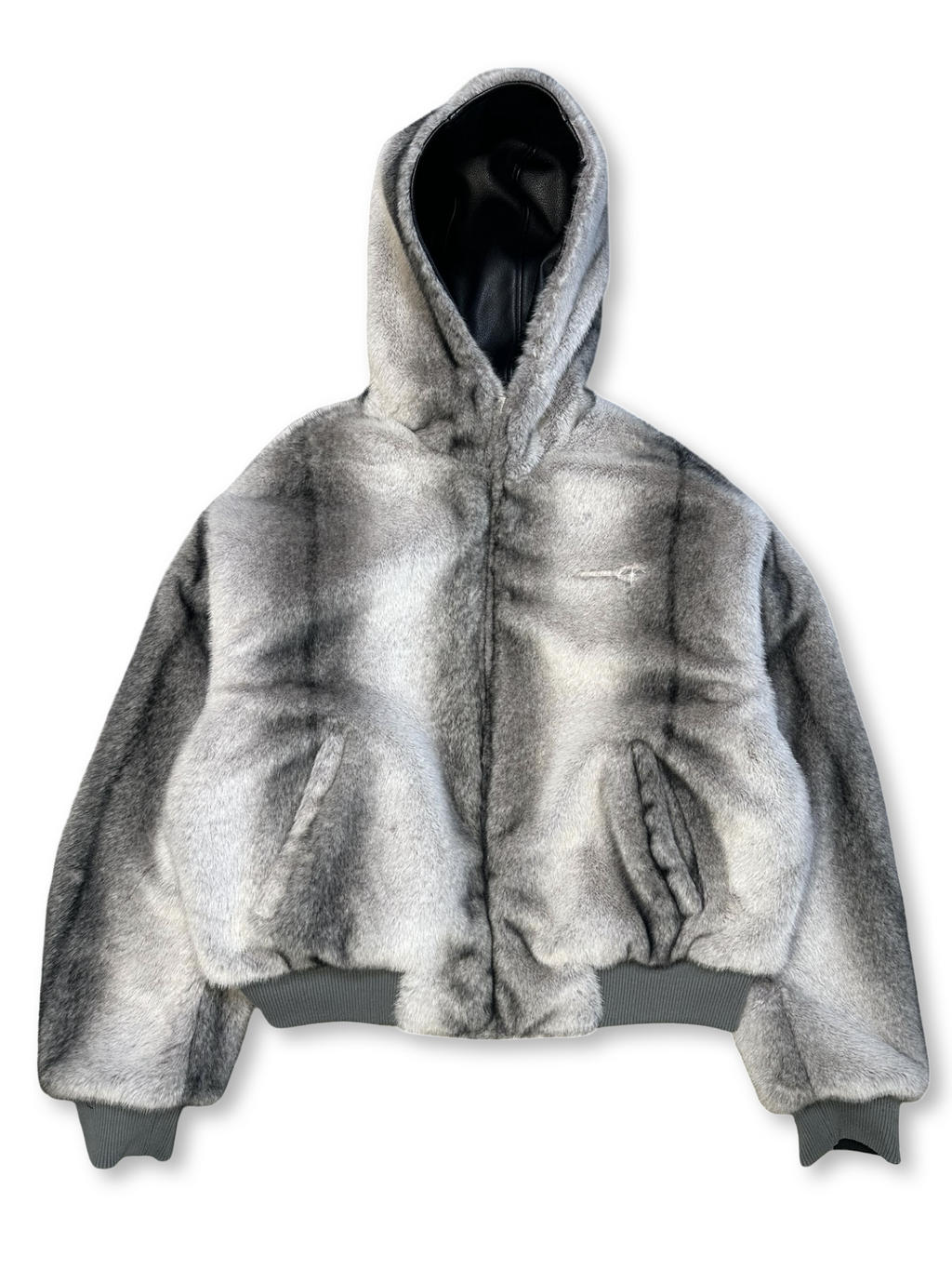 Reversible cropped Hi-NRG fur/pleður bomberjakki M