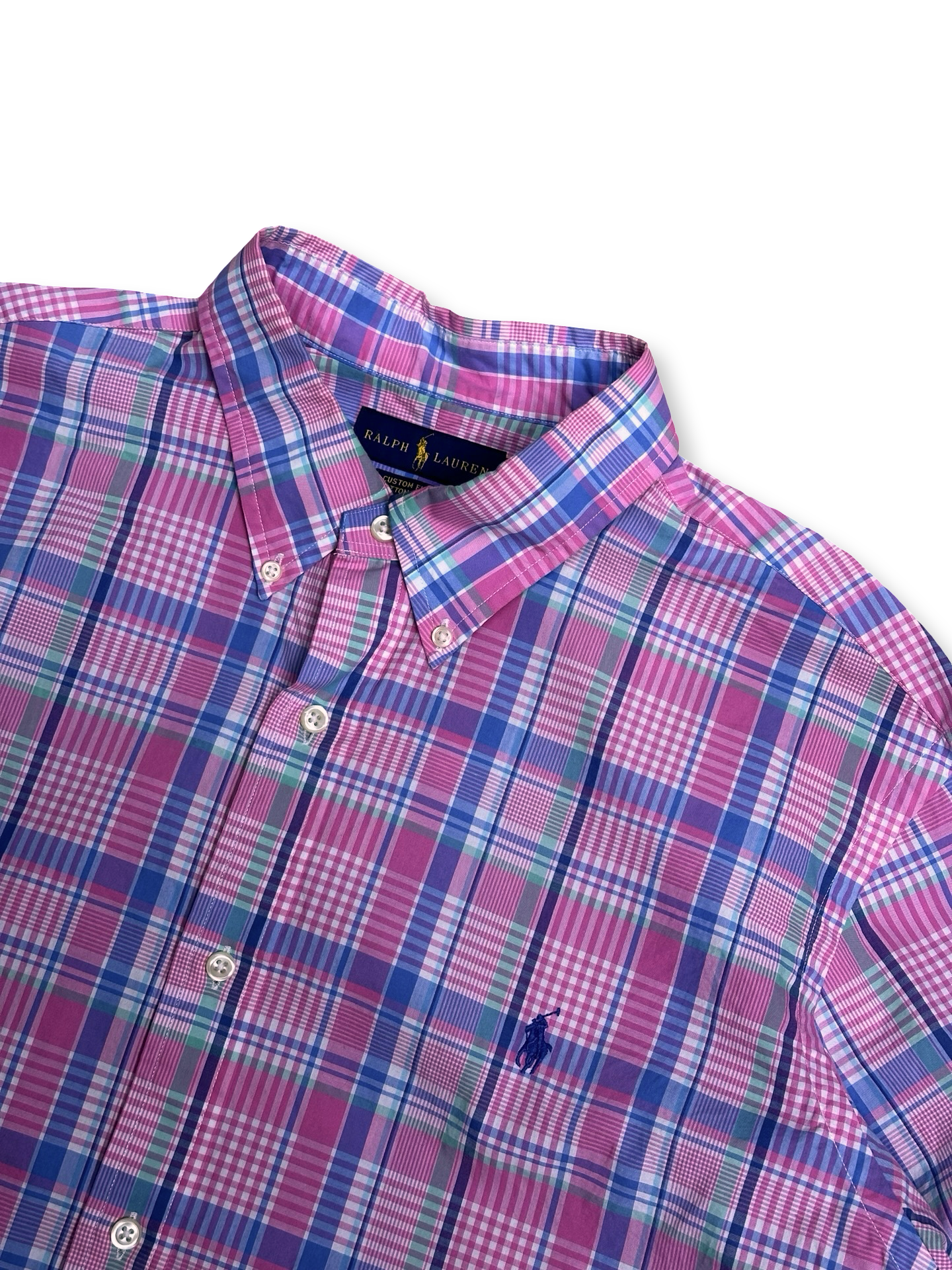 Bleik og blá Ralph Lauren cropped skyrta XL fittar M