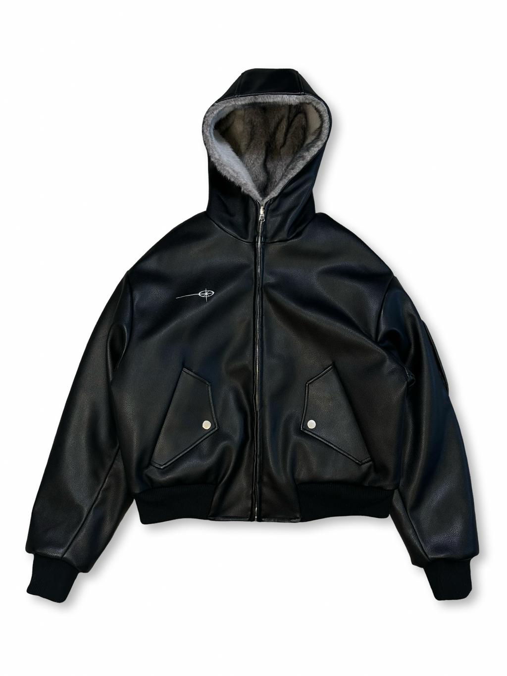 Reversible cropped Hi-NRG fur/pleður bomberjakki M