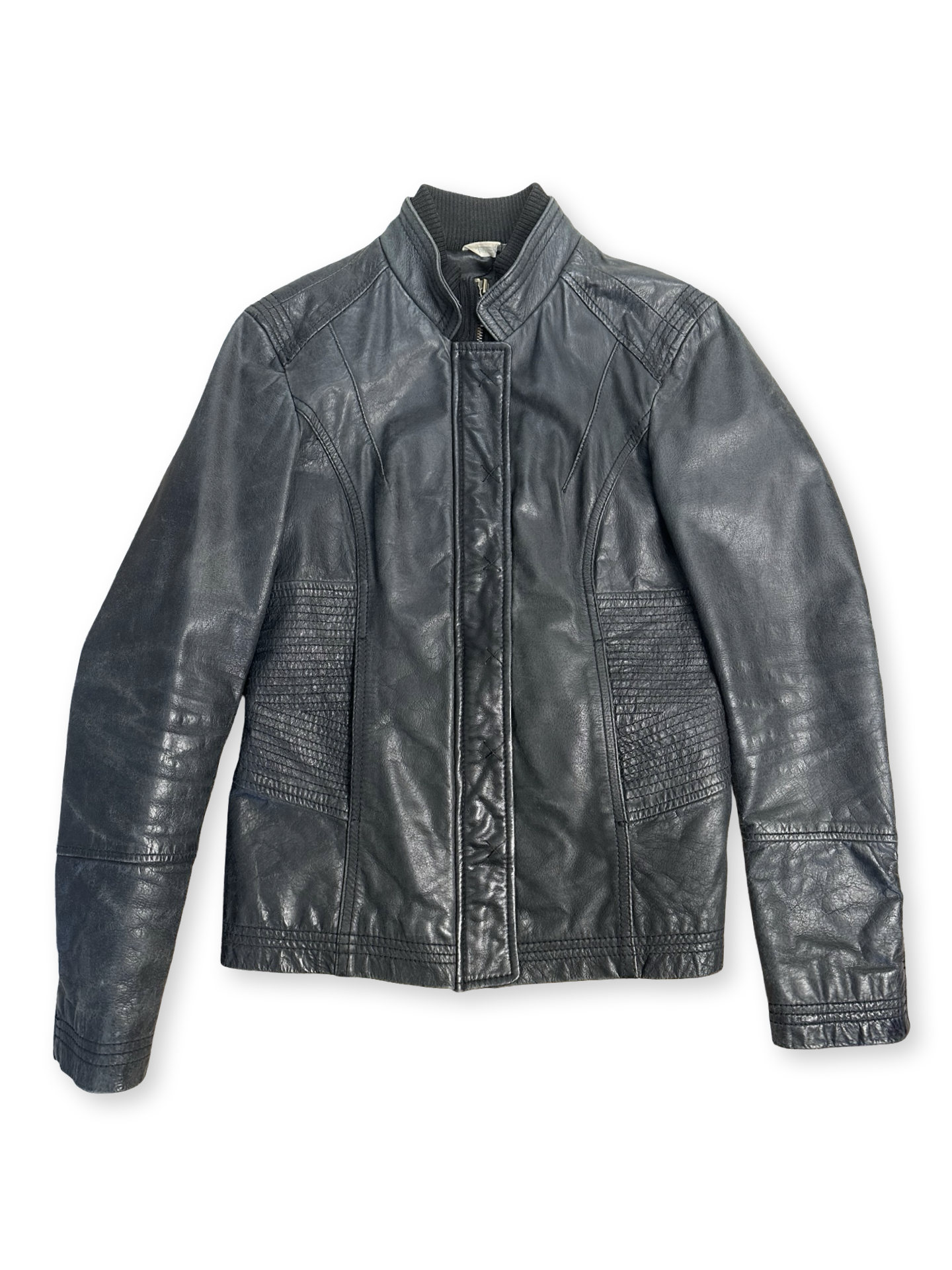 Leðurjakki dömu dreginn saman í mitti 38 (M)