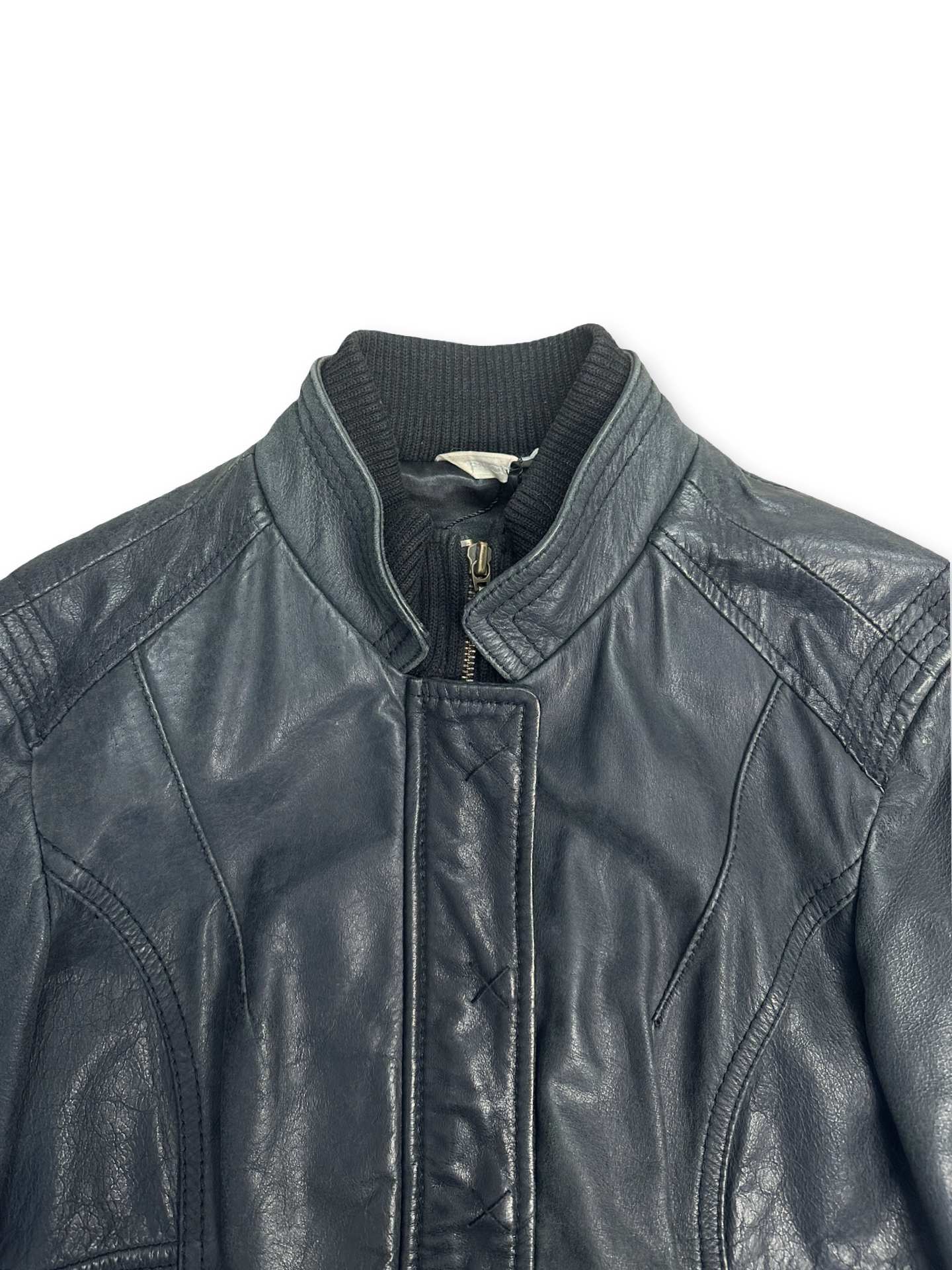 Leðurjakki dömu dreginn saman í mitti 38 (M)