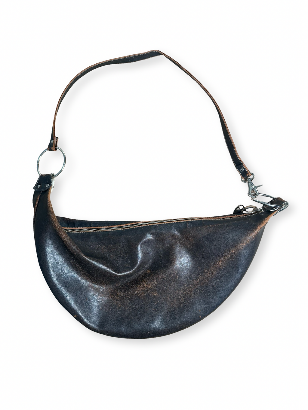 Brúnt leður hliðartaska/veski