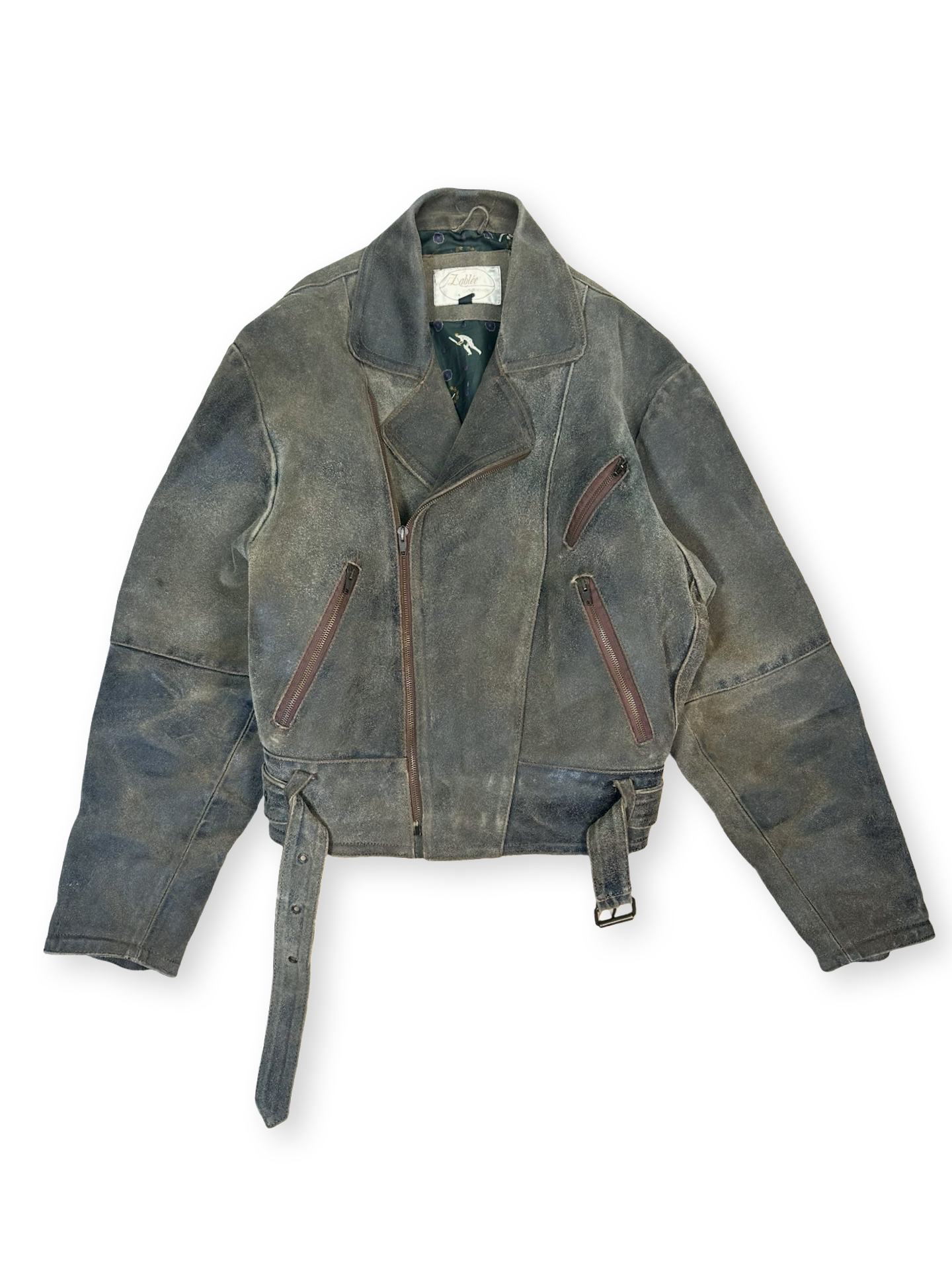 Vintage distressed sunfaded leður biker jakki fittar M