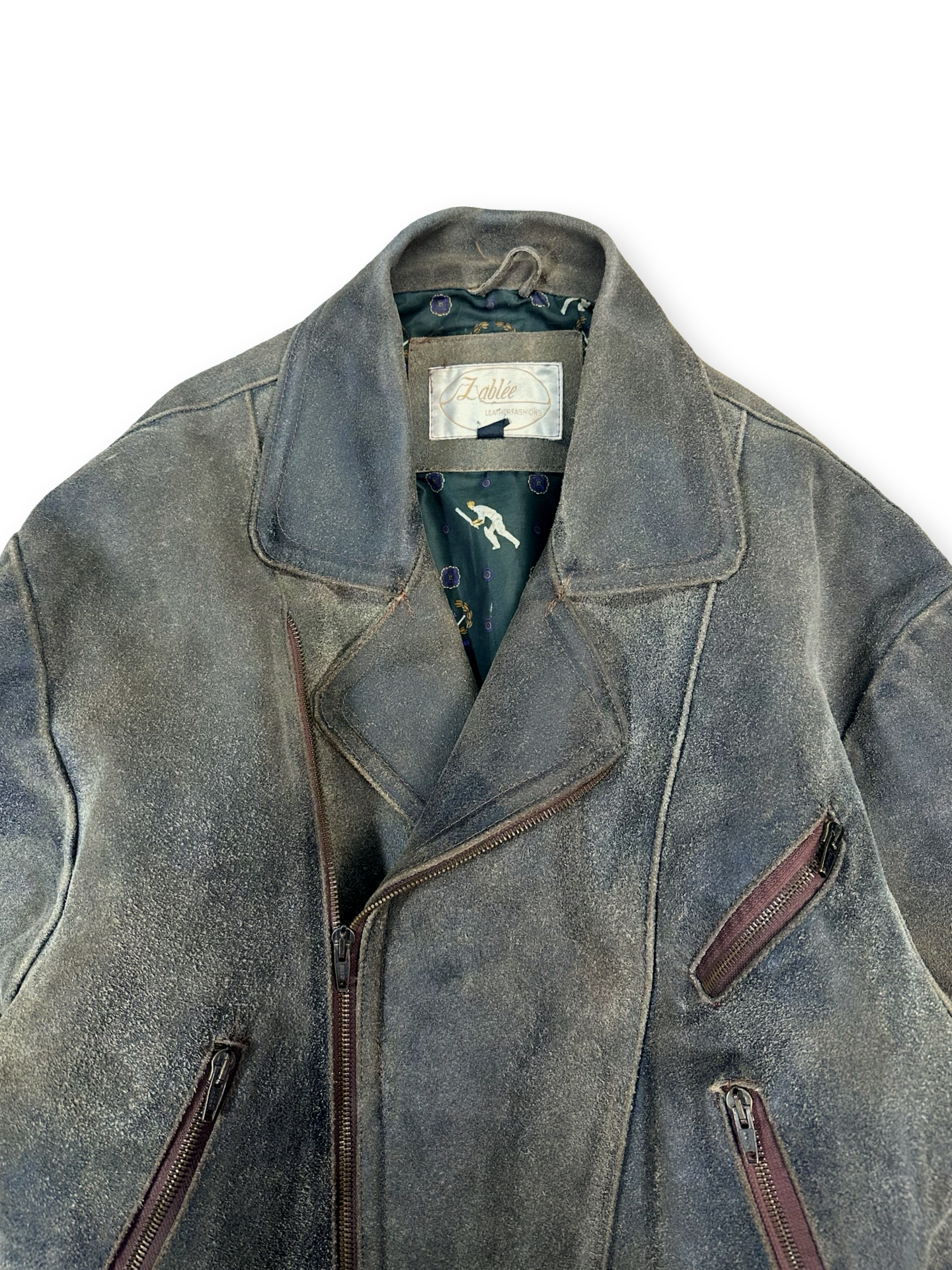 Vintage distressed sunfaded leður biker jakki fittar M