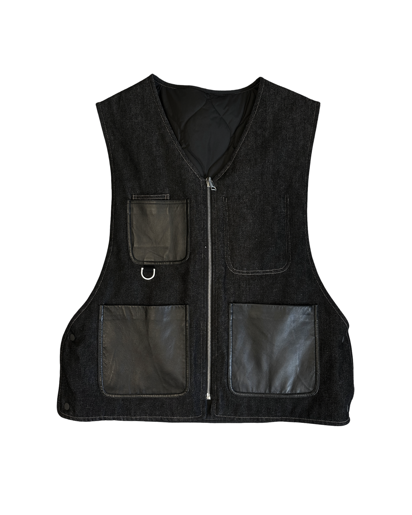Denim/leður/puffer vesti M