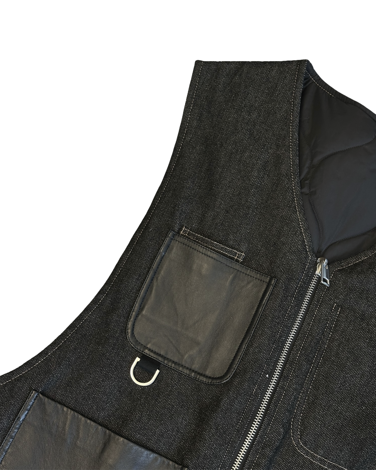 Denim/leður/puffer vesti M